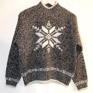 Vintage Snowflake Mockneck Sweater Tweed Knit Medium